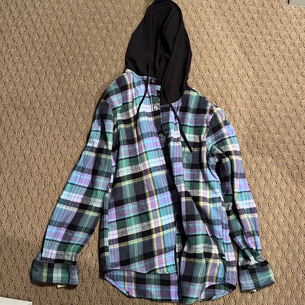 Flannel Button Up with a Hood. Size Small. Brand New Condition.